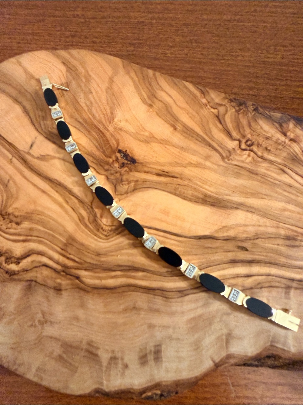 Vintage 10K Gold Black Onyx & Diamond Art Deco Style Bracelet – 14g